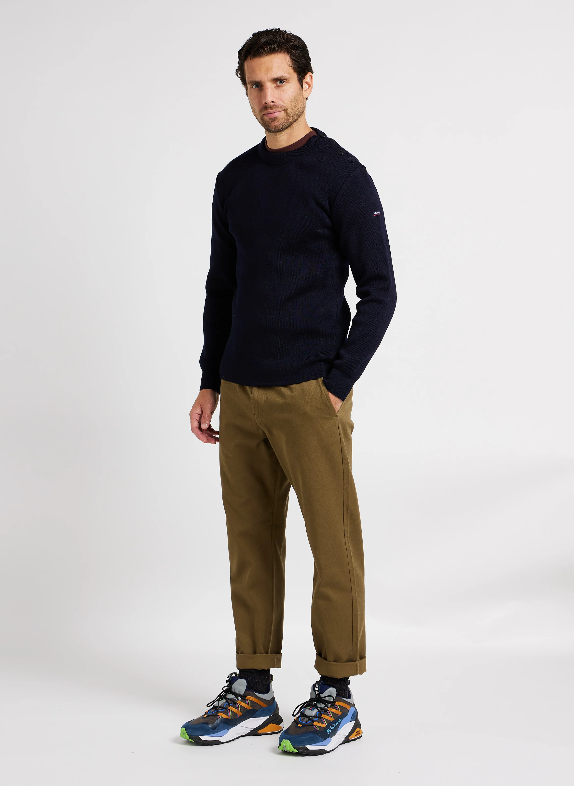 Pull col rond regular-fit en laine | Bleu