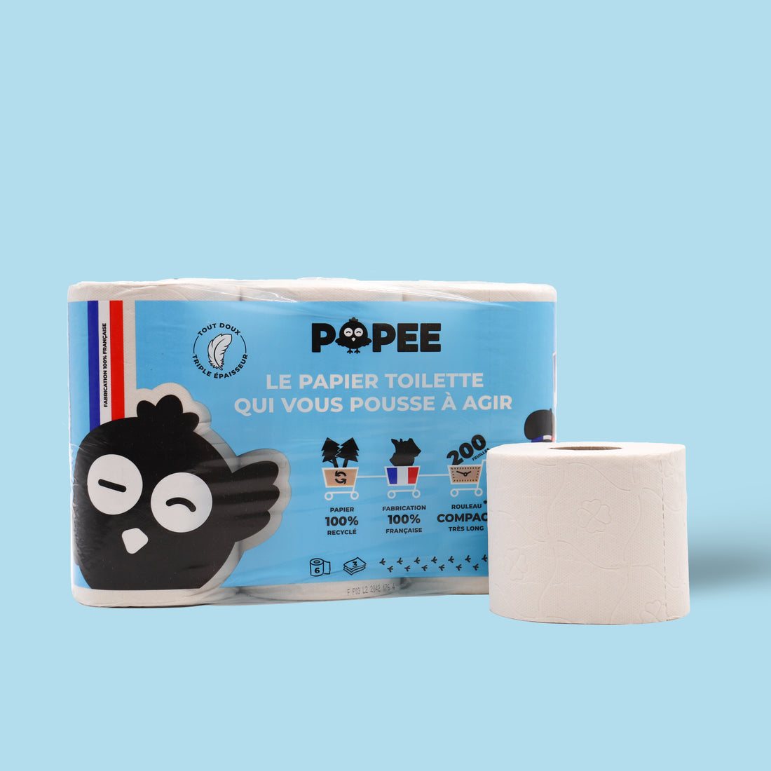 Votre papier toilette tout doux, 100 % recyclé, fabriqué en France 🇫🇷