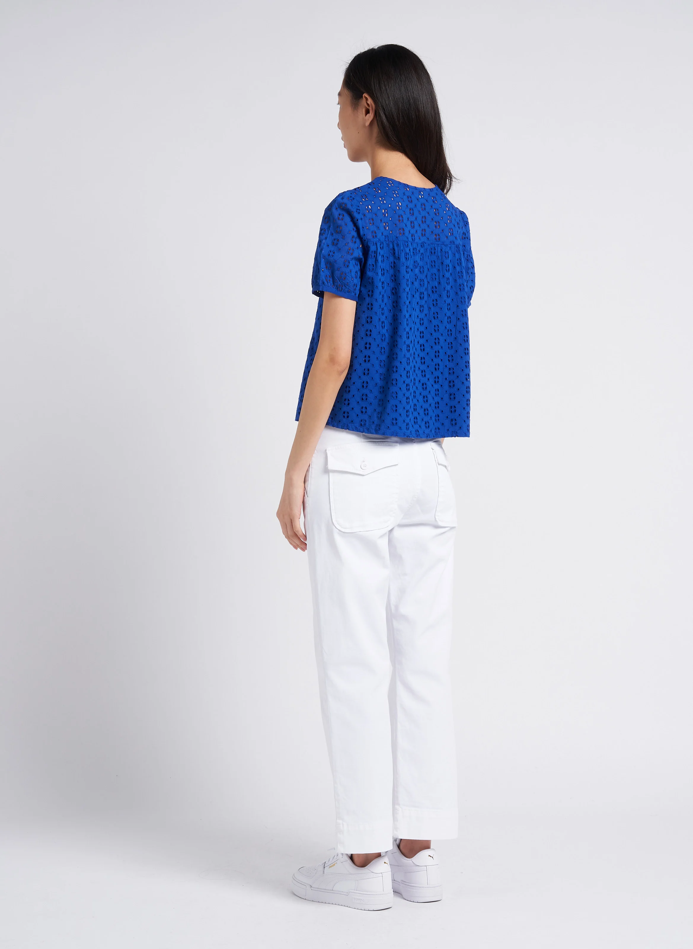 PALTROW - Pantalon 7/8 ème taille haute en coton | Blanc