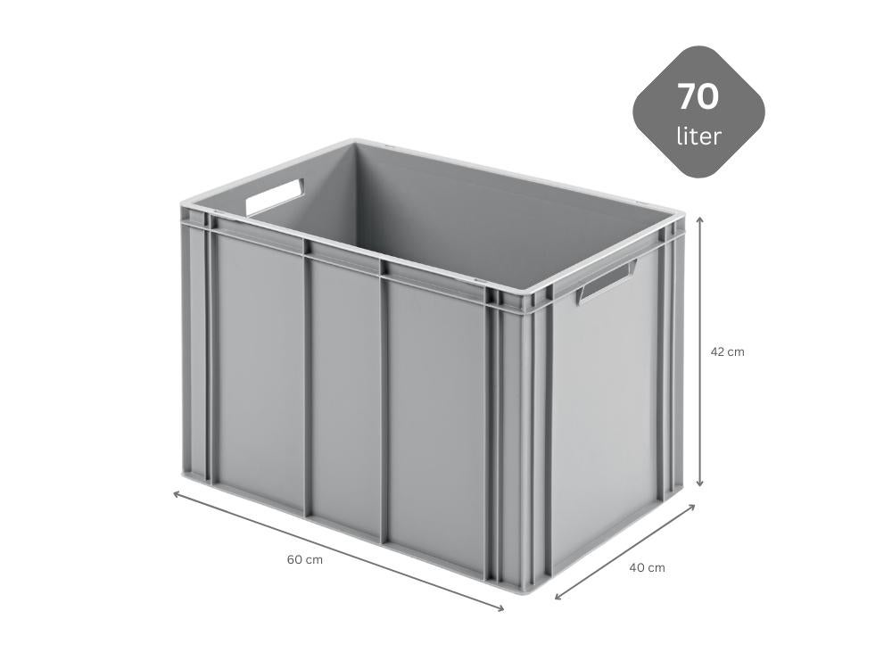 PROREGAL Eurocontainer met open handgreep, HxBxD 42 x 40 x 60 cm, 70 liter, grijs, Eurobox transportbox