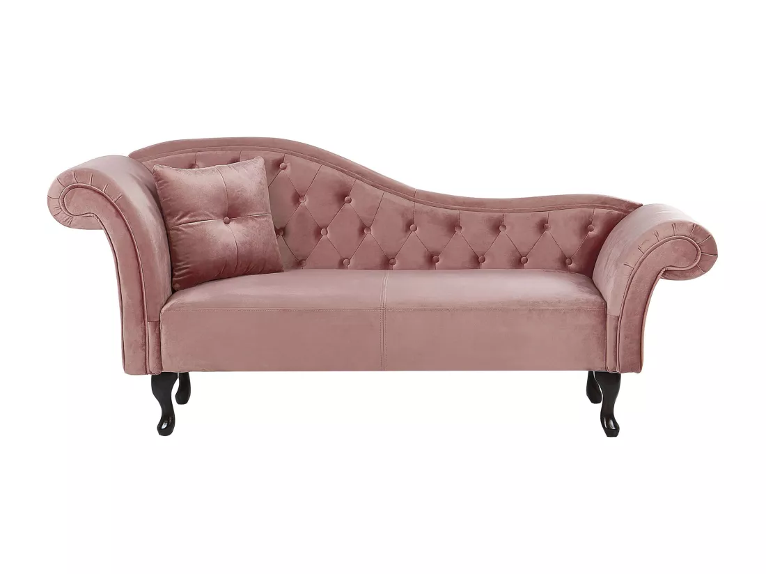 Chaise longue côté droite en velours rose LATTES