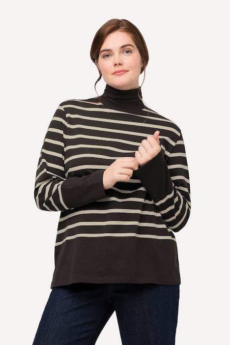 Shirt, Ringel, Stehkragen, Langarm, Biobaumwolle