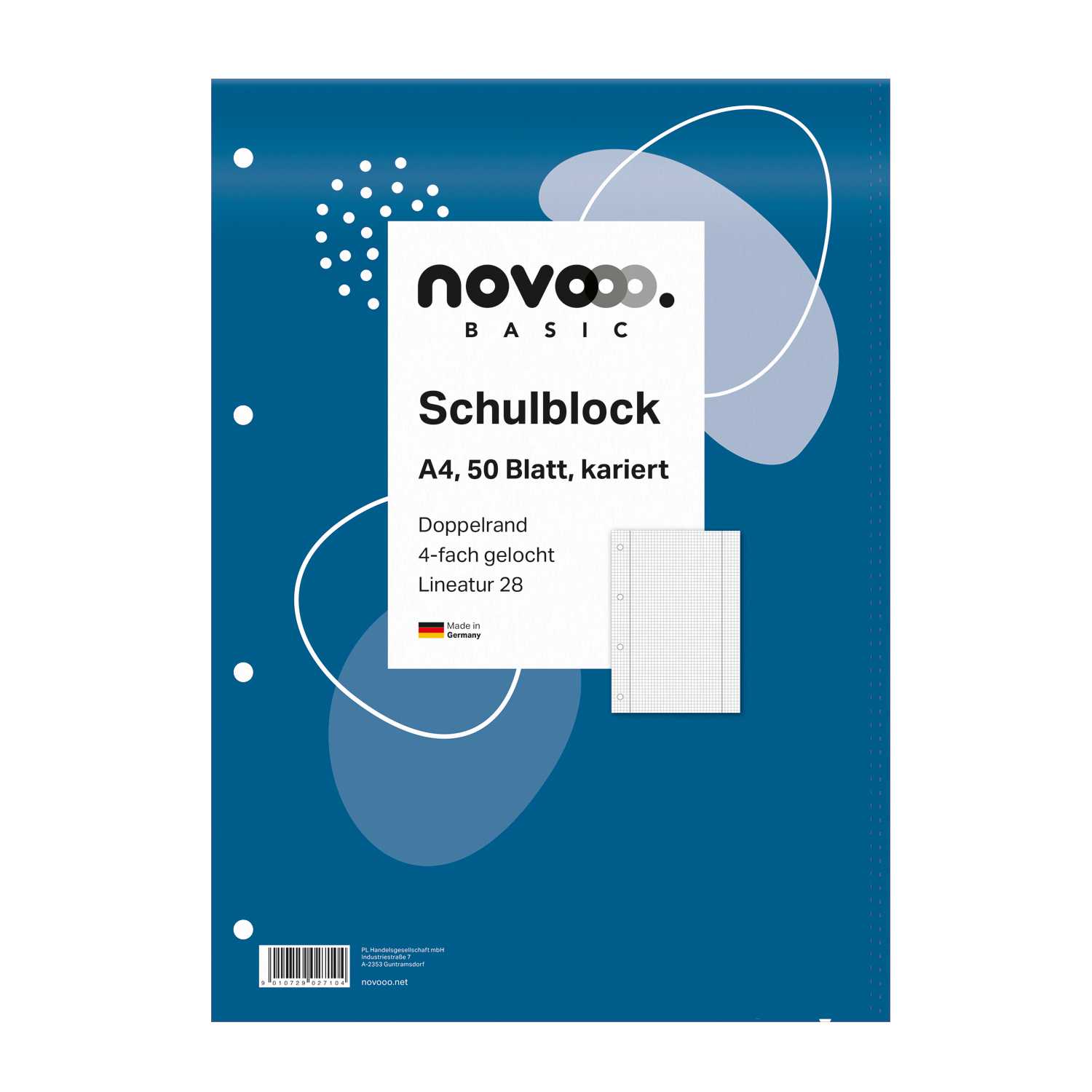 novooo Schulblock DIN A4 Lineatur 28 kariert 50 Blatt