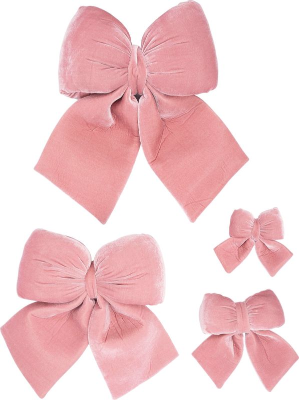 Intratuin - Velvet Puff - Kerststrik - Roze - 38 x 38 cm