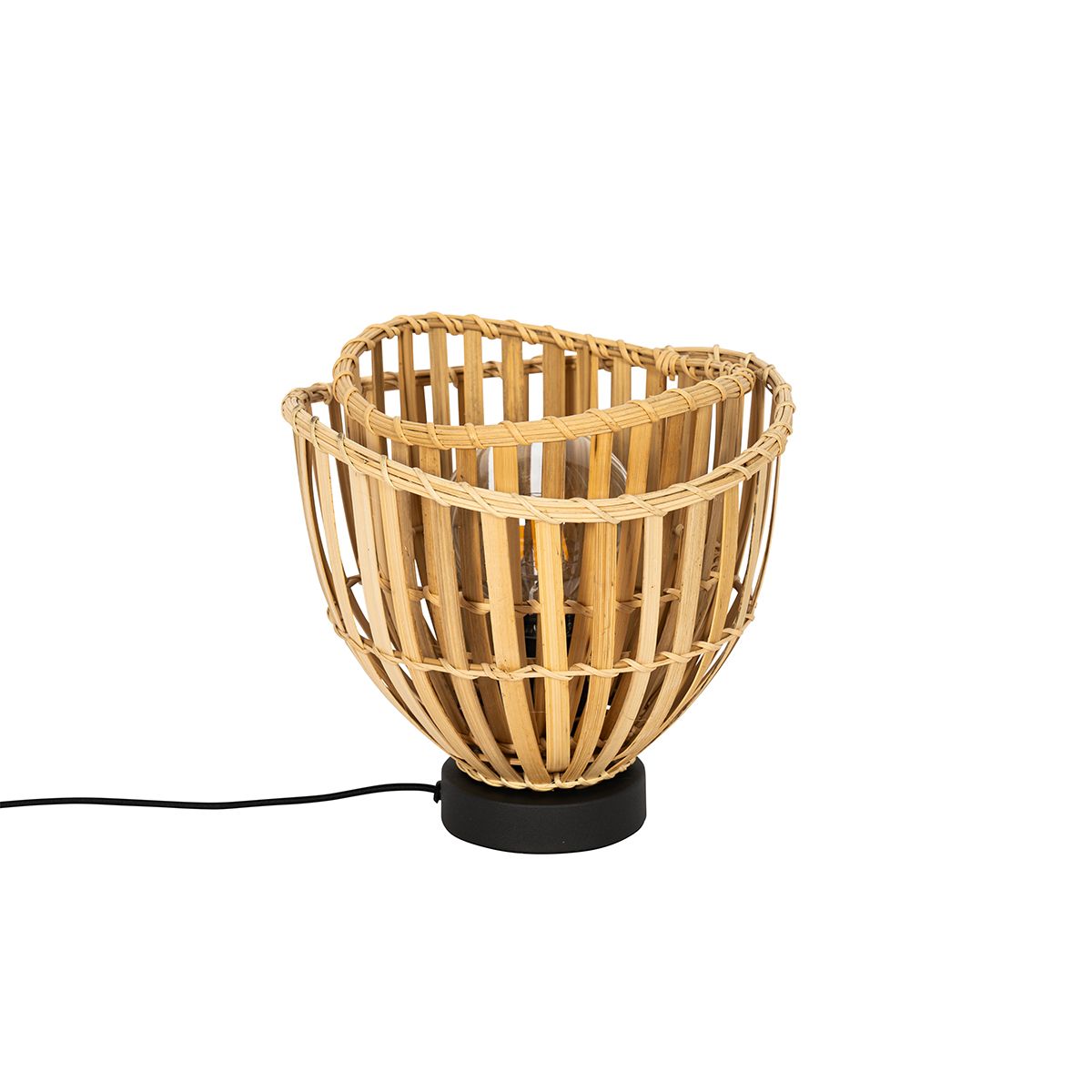 Oosterse tafellamp zwart met naturel bamboe - Pua
