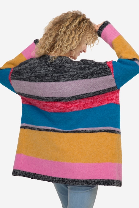 Strickjacke, multicolor, offene Form, Langarm
