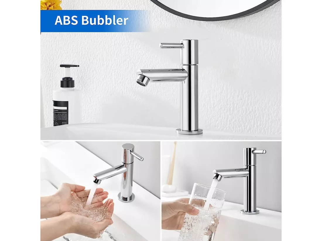Robinet Lavabo Eau Froide Robinet Salle de Bain Chromé Robinetterie pour Lave-Mains en Laiton Haute de Qualité