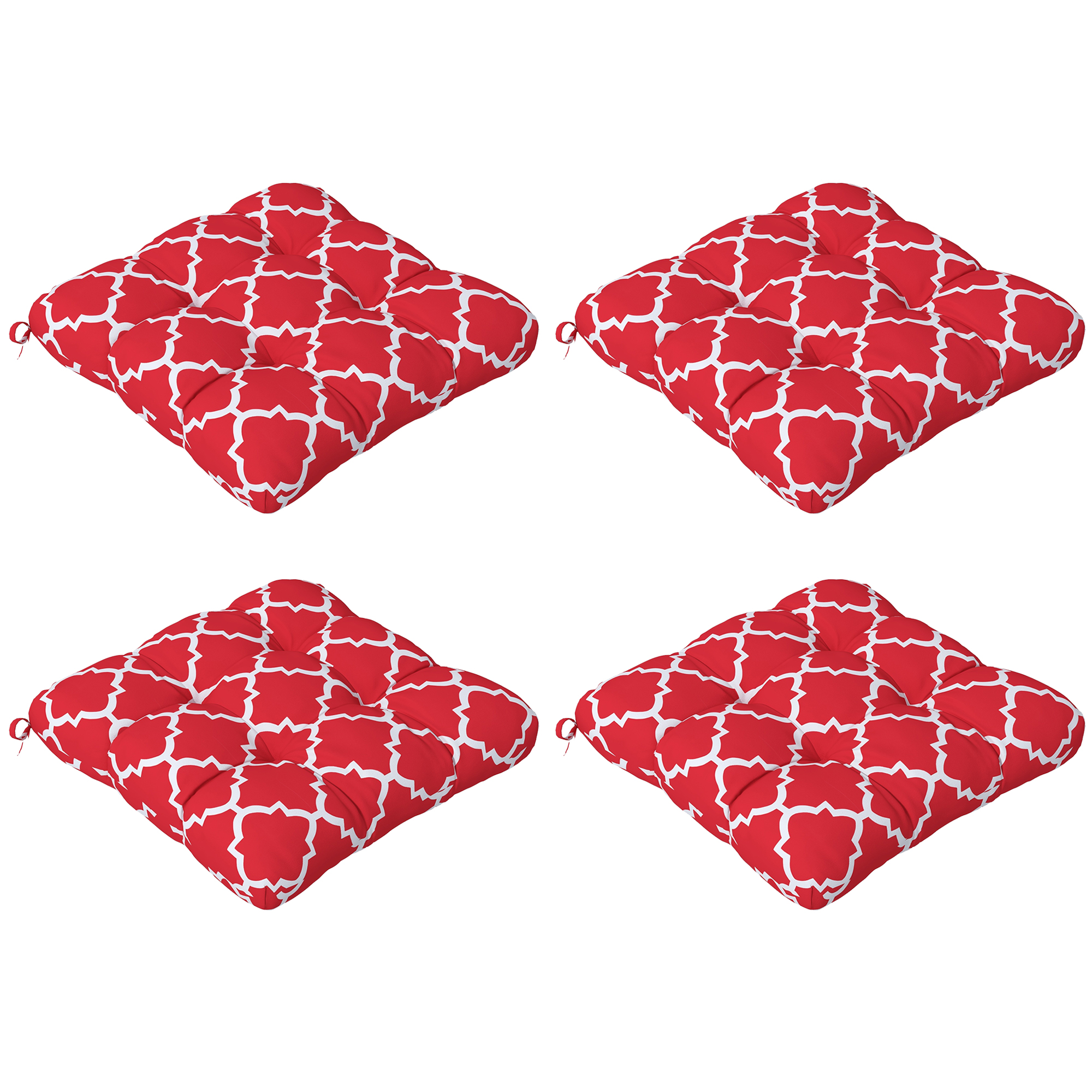 Conjunto de 4 almofadas para cadeiras de jantar Outsunny, 48x48x7 cm, impermeáveis e com proteção UV, para jardim, com 2 cordões de fixação, na cor vermelha.