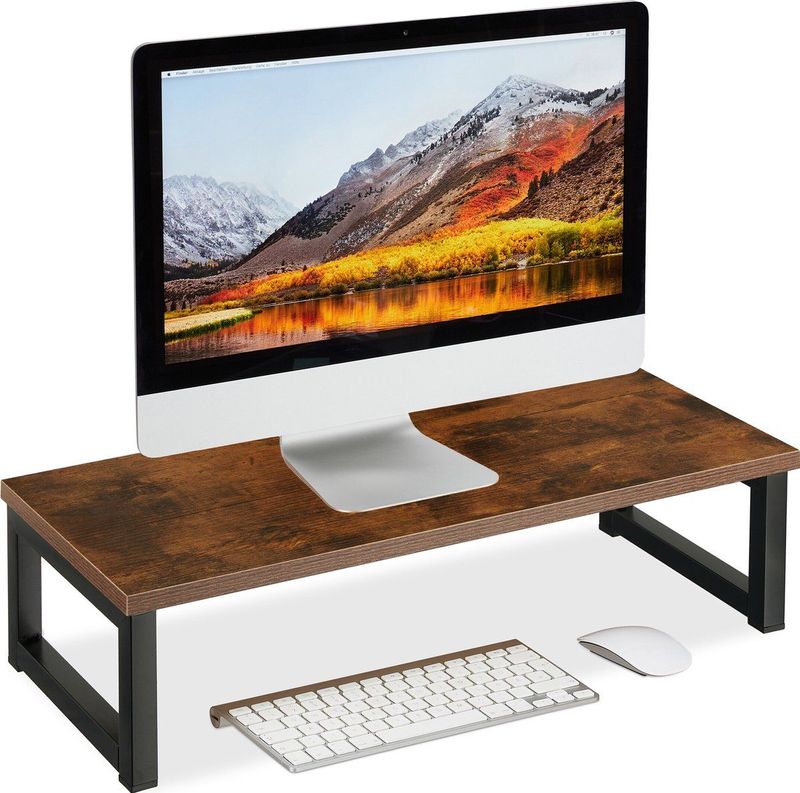 Relaxdays - Monitorstandaard - Bruin - Ergonomisch Ontwerp