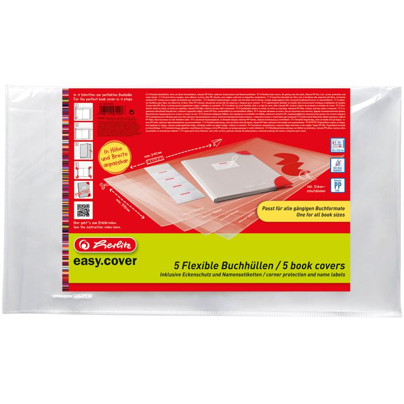 Herlitz Buchschoner easy.cover, 350 x 595 mm, 5 Stück, 110 µm, glatt, transparent