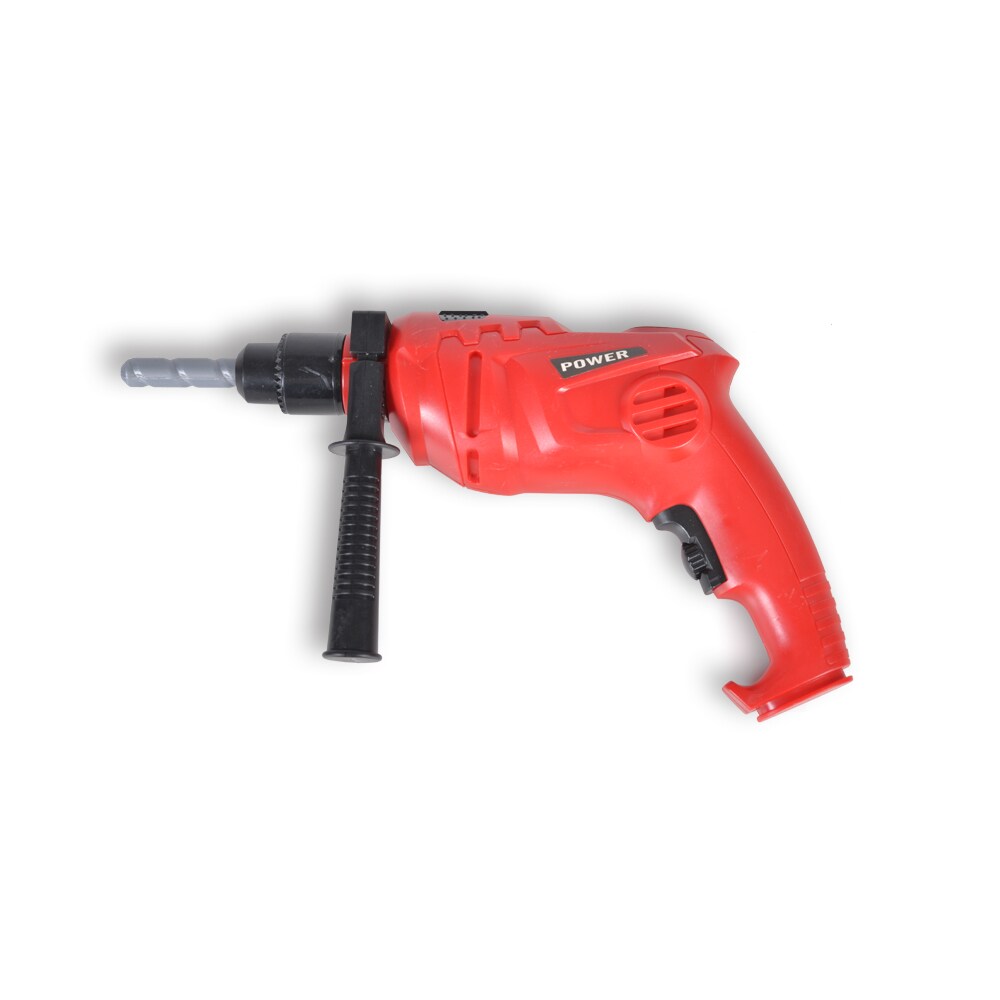 Moni Kinder Spielzeug-Bohrmaschine elektrisch T1403, Ausweis, 3 Aufsätze, Lineal rot