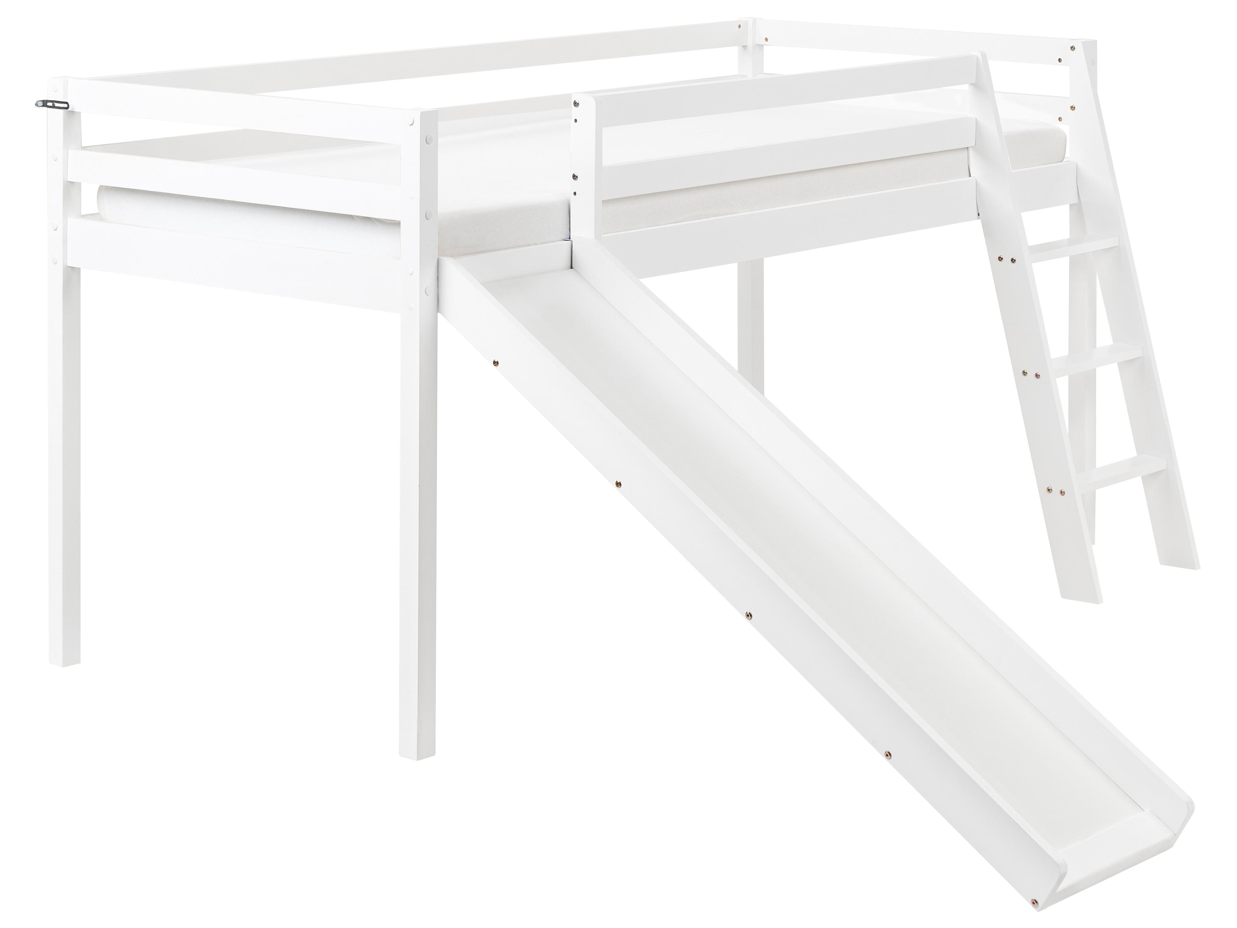 Verhoogd bed Dennenhout STAPLE 90 x 200 cm met glijbaan Wit