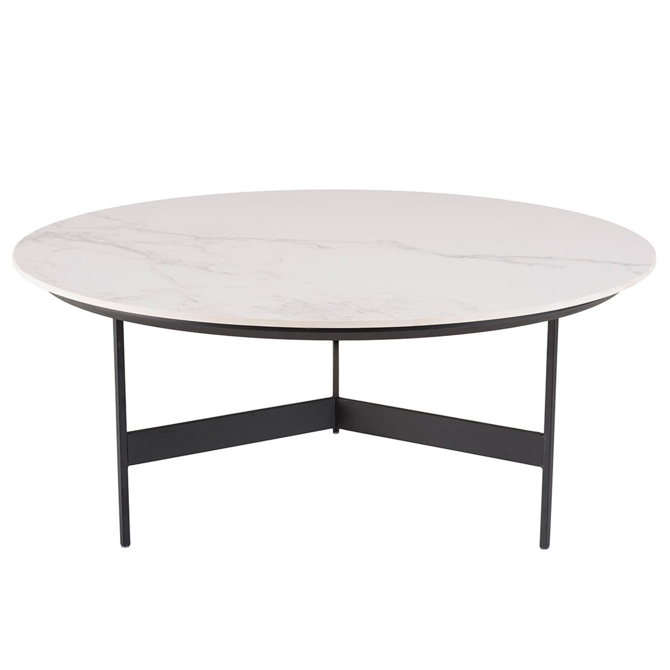 Macabane Table basse ronde plateau effet marbre Daly noir/blanc - 78x78 cm