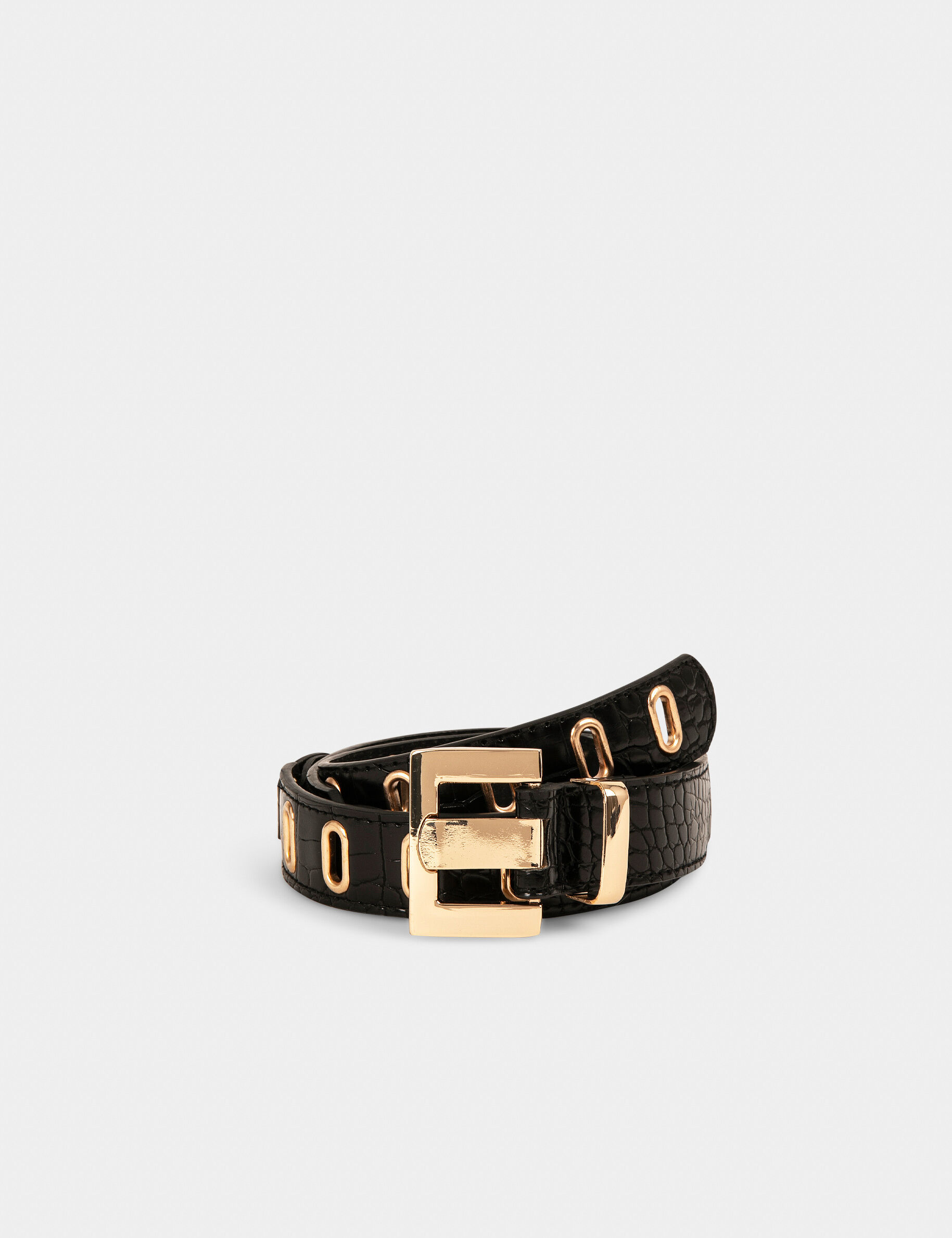 Ceinture aspect croco avec oeillets noir femme - noir