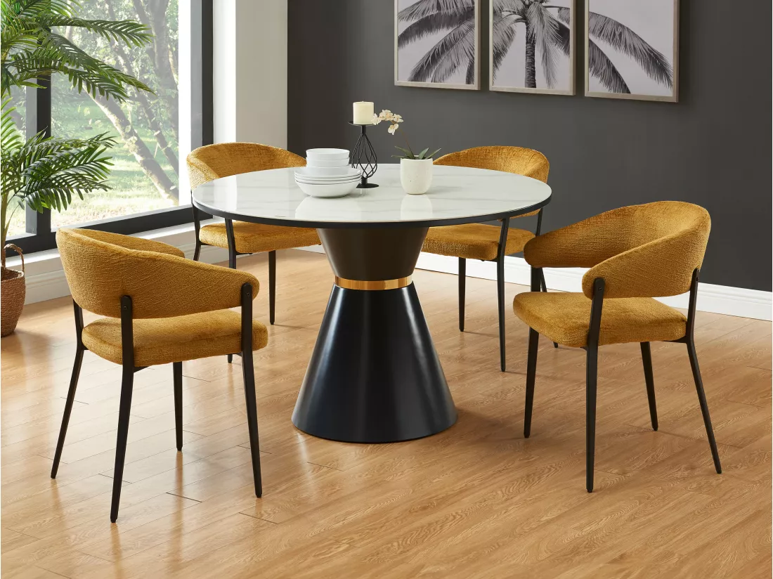 Lot de 2 chaises avec accoudoirs en tissu et métal noir - Jaune moutarde - AVRELA
