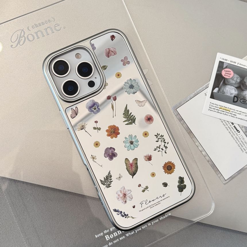 kloudkase - Bloemen gespiegeld telefoonhoesje - iPhone 16 Pro Max / 16 Pro / 16 Plus / 16 / 15 Pro Max / 15 Pro / 15 Plus / 15 / 14 Pro Max / 14 Pro / 14 Plus / 14 / 13 Pro Max / 13 Pro / 13
