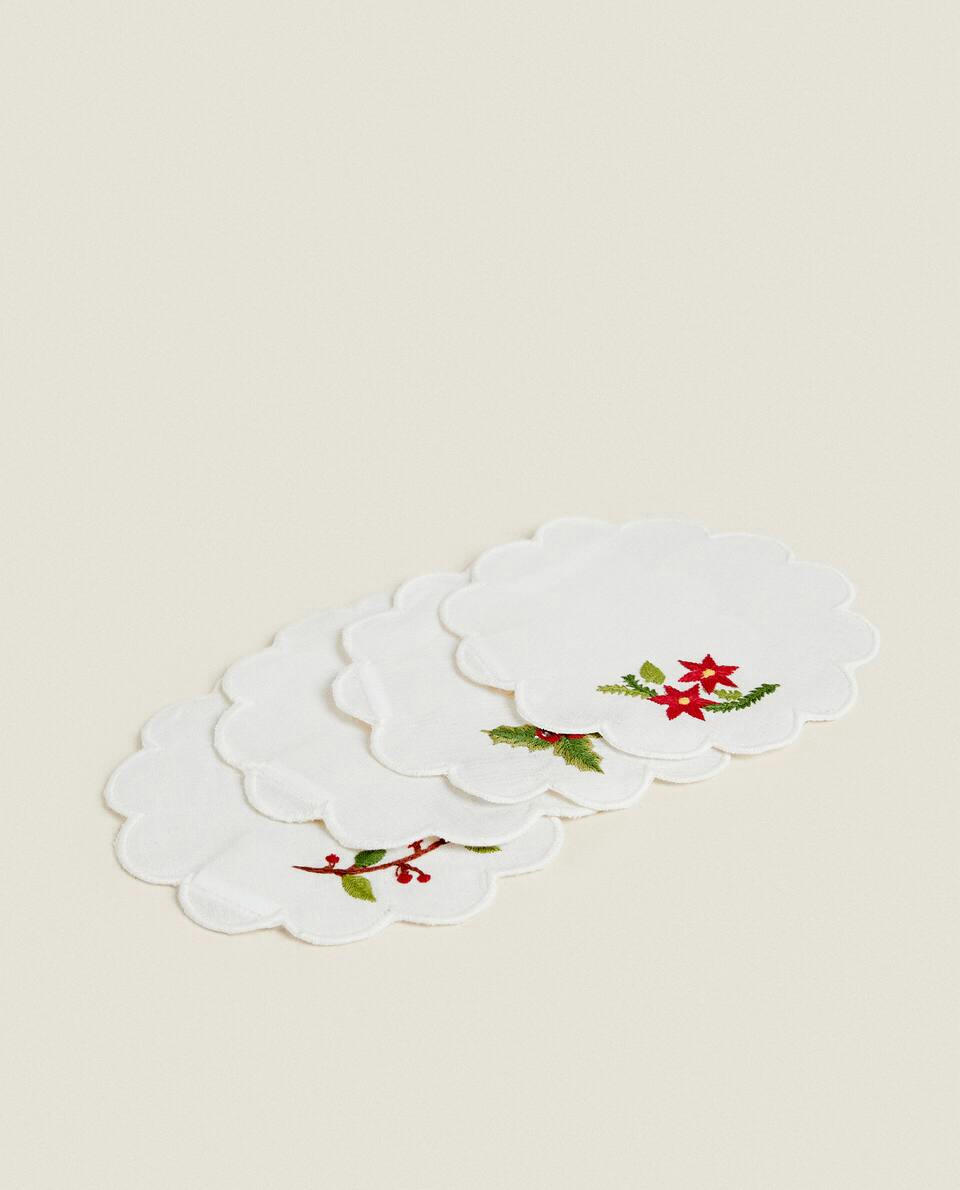 Conjunto de porta-copos de Natal bordados (pacote com 4)