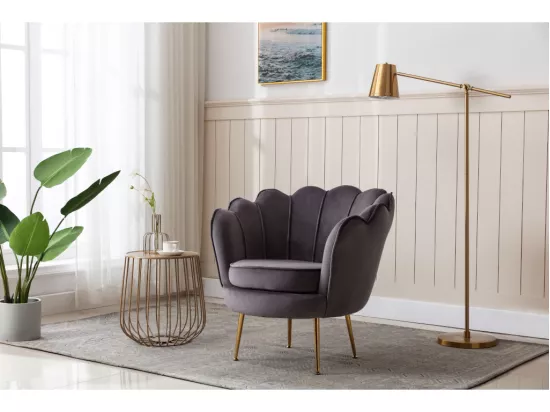 Fauteuil coquillage en velours anthracite DANDELION de Pascal Morabito