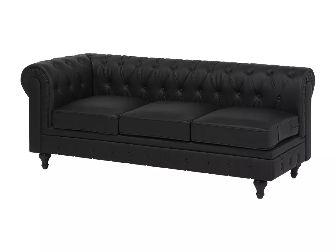 Canapé d'Angle à droite en Cuir PU Noir Housse Amovible Assise Large Chesterfield