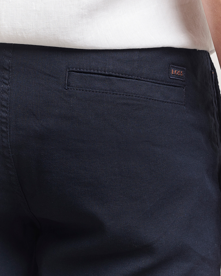 BOSS ORANGE Tapered Linen Chino Drawstring Shorts Dark Blue