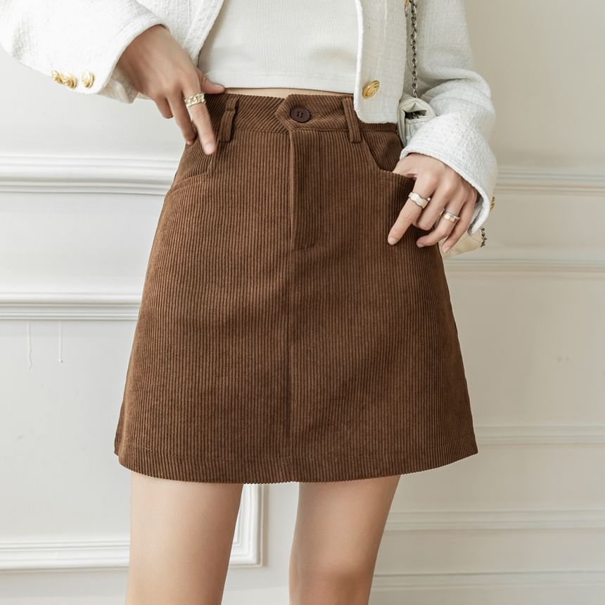 Dragan Pulse - Hoge taille corduroy effen midi A-lijn rok