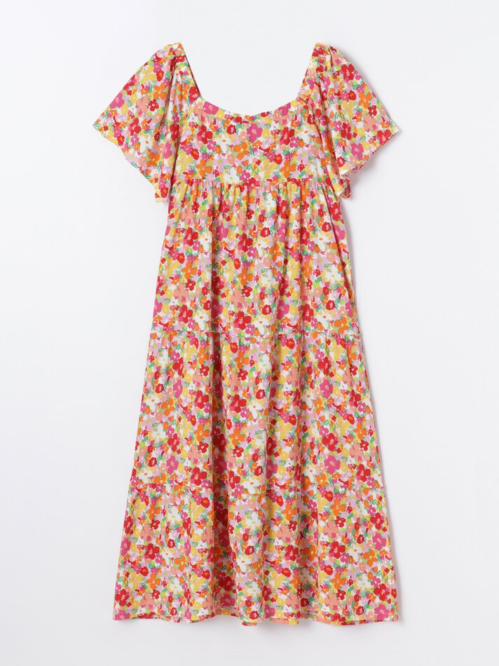 Vestido longo estampado - Tons de vermelho