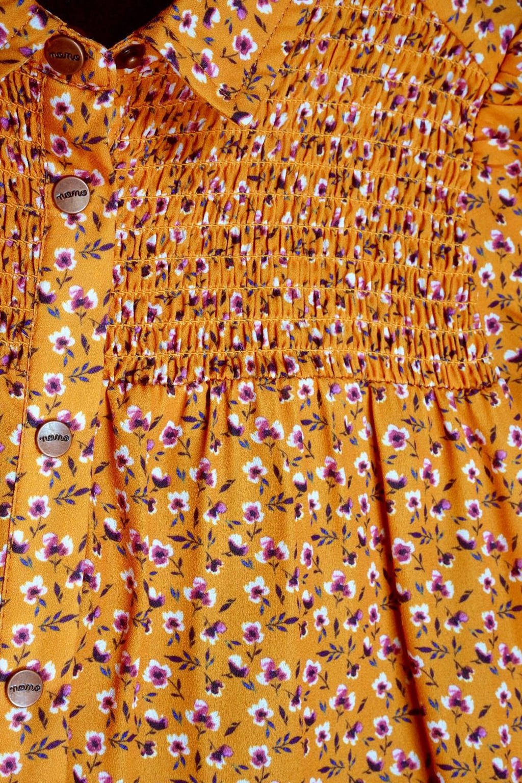 NONO gebloemde kokerjurk Milau van polyester geel