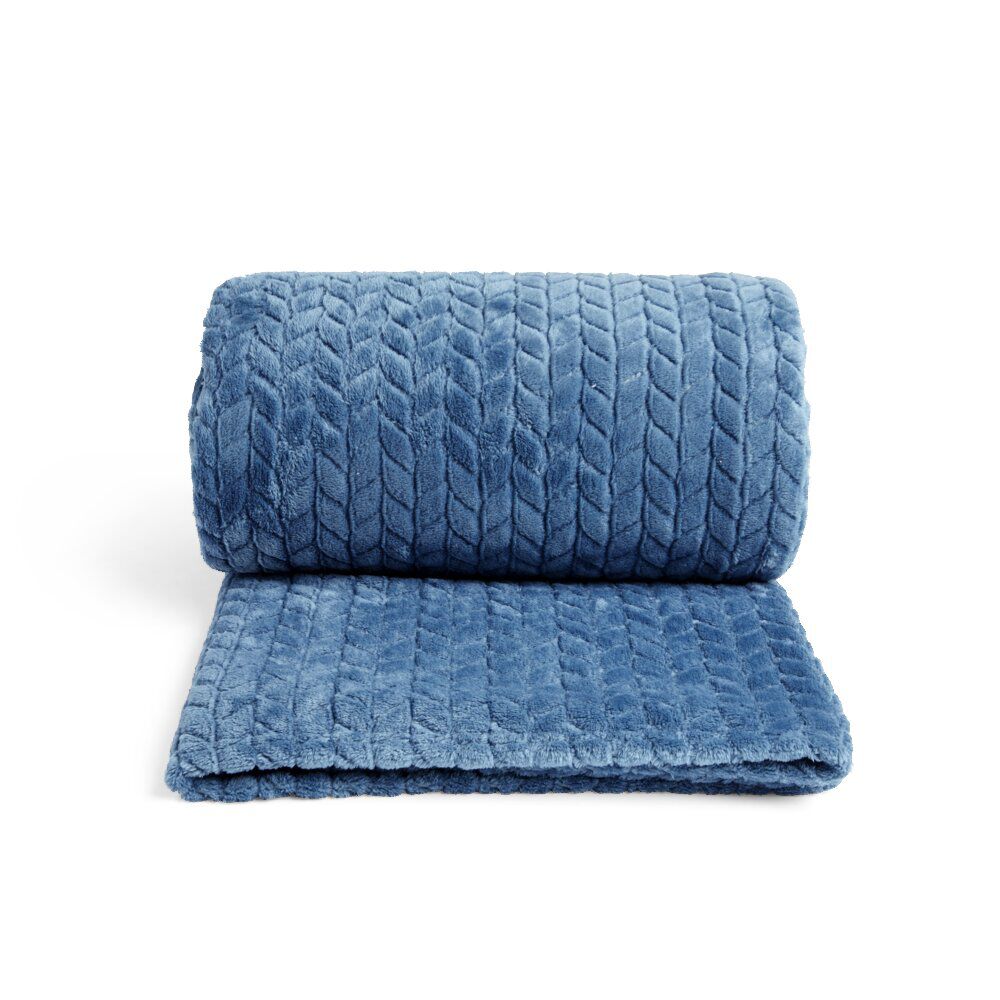 Plaid jacquard 200x200cm bleu ou tigré noir et blanc