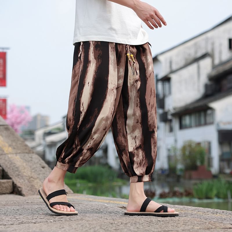 Aozora - Cropped harembroek met hoge taille en tie-dye print
