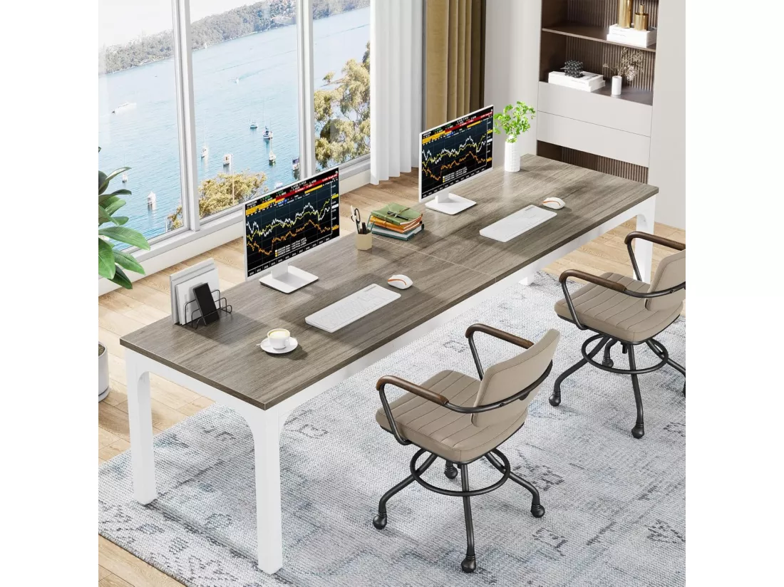 Bureau Informatique, Bureau pour Ordinateur Portable, Table d’étude, Table d'ordinateur Portable, Double Bureau Long, 200 x 70 x 75 cm
