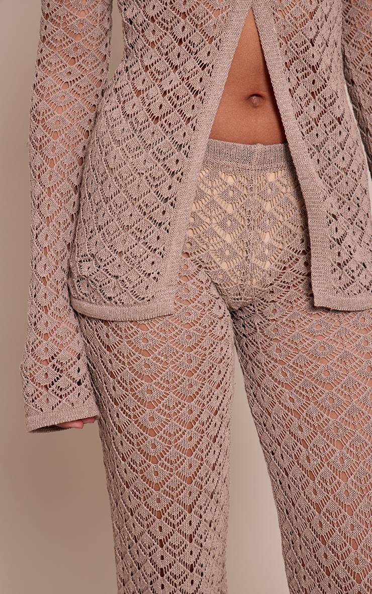 Taupe Pantalon En Crochet Tricoté