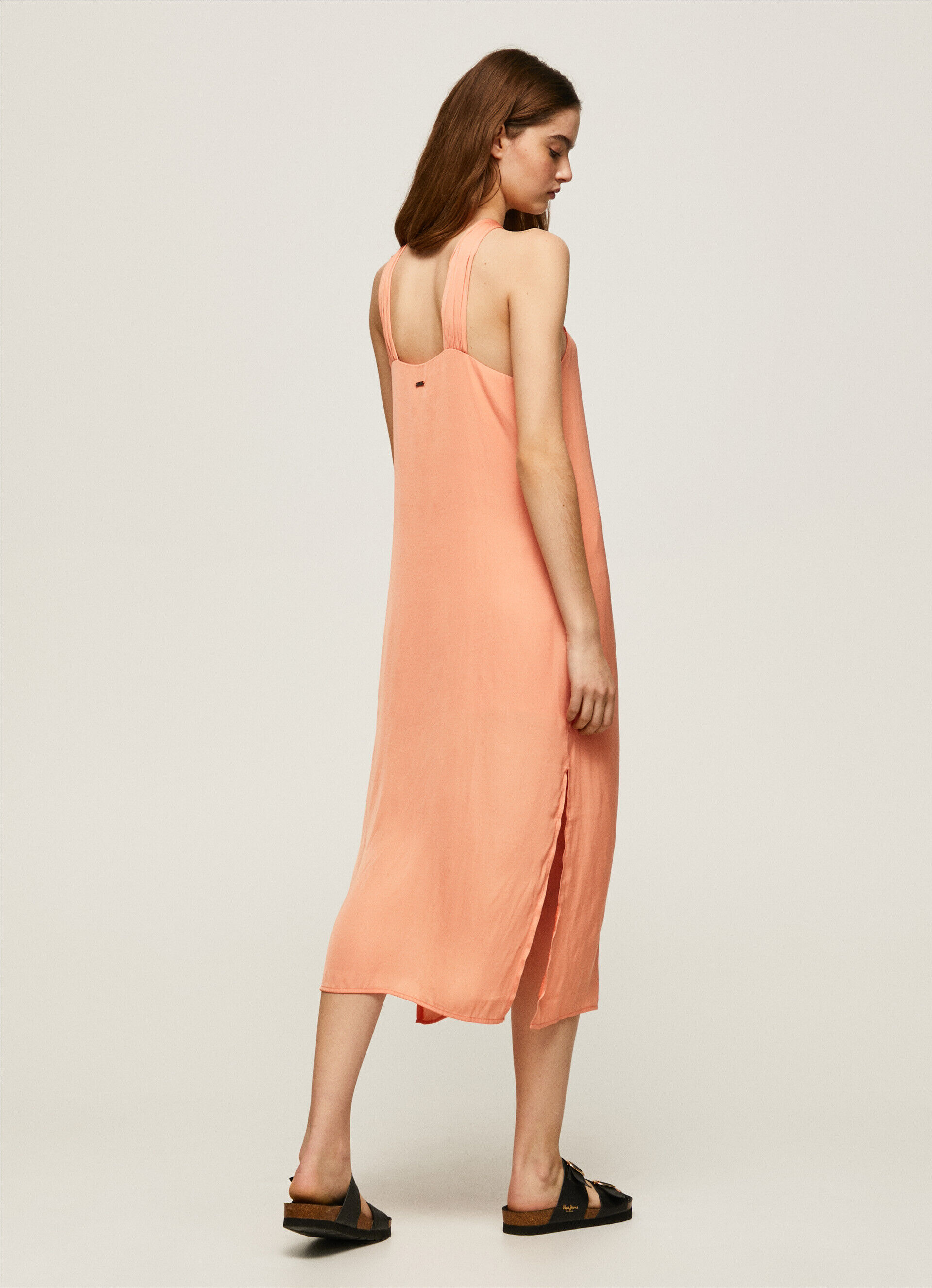 Vestido Casey de cetim liso - pêssego e laranja