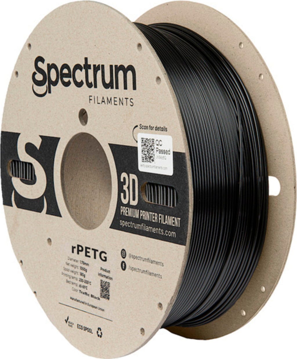 Spectrum  RPETG Traffic Black, 1,75 mm / 1000 g    Recyceltes PETG Material in Traffic Black