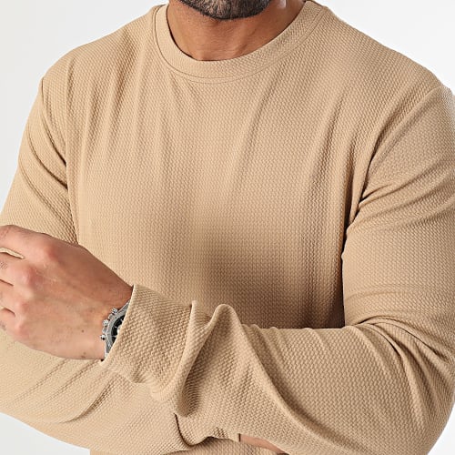 Sweat Crewneck Texturé Waffle 0545 Beige Foncé