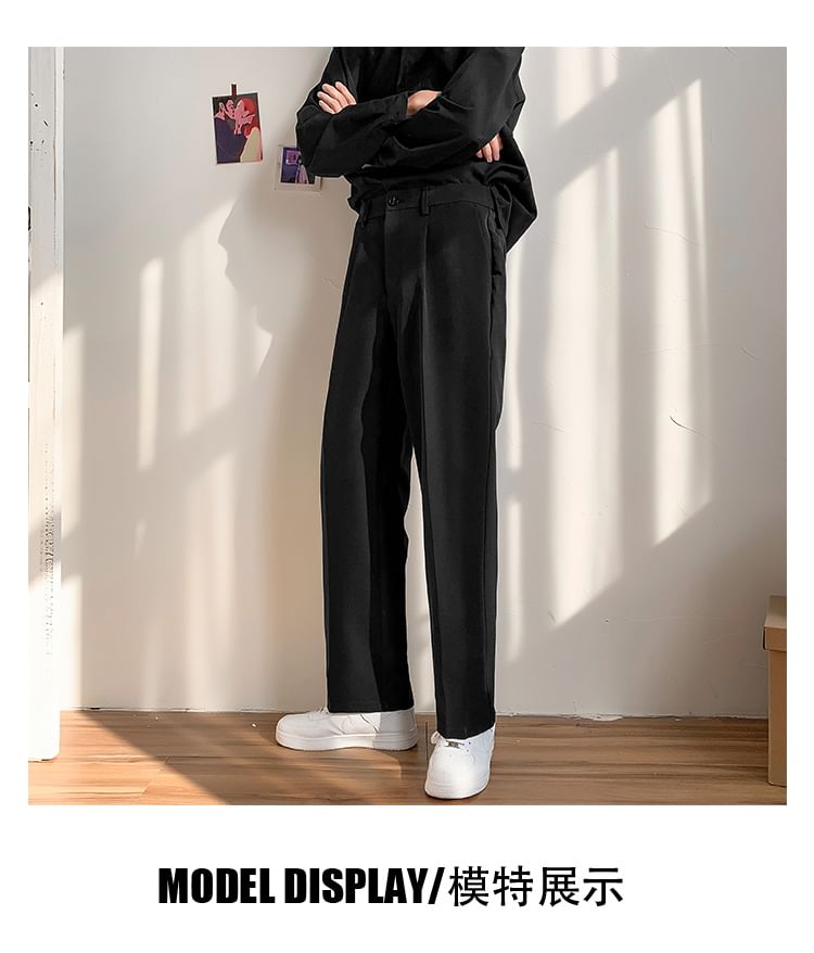 Freehop - Mid Rise Plain Straight Leg Dress Pants