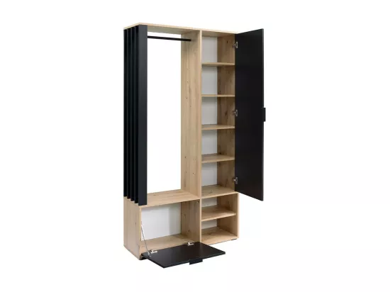 Meuble d'entrée Stanton 145, 190x100x33cm, Miroir, Chêne Artisan, Stratifié, À poser