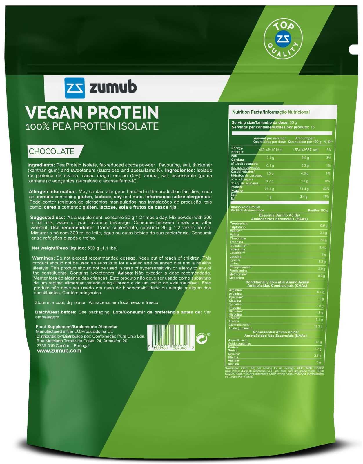 Proteína Vegana Zumub (Proteína de Ervilha) 30g
