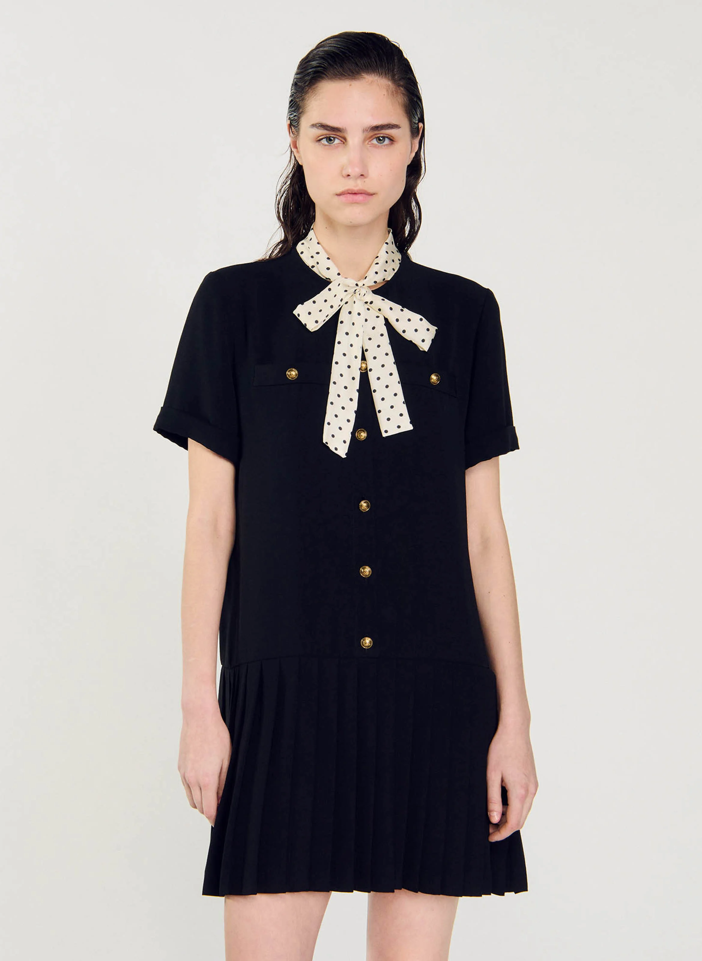 Robe courte à cravate pois | Noir