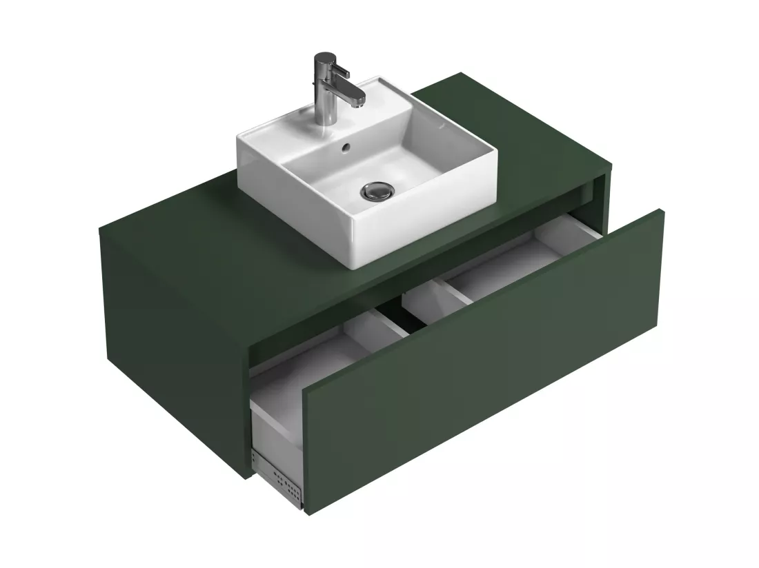 Meuble de salle de bain suspendu vert mat avec simple vasque carrée - 94 cm - TEANA II