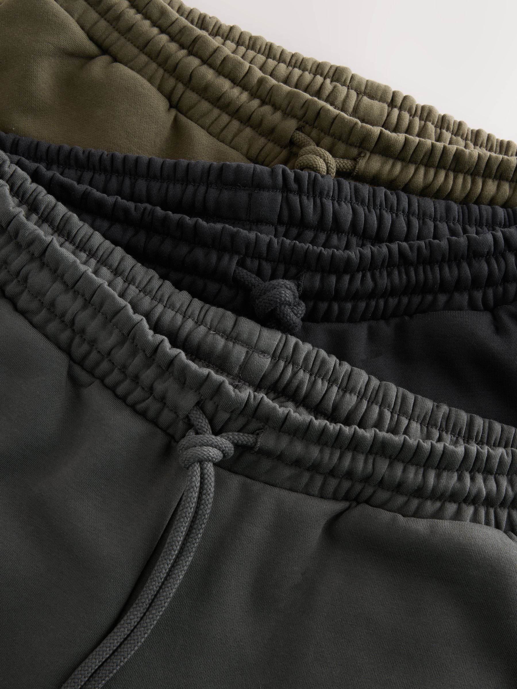 Zwart/leigrijs/kakigroen - Set van 3 jersey joggingbroeken met hoog katoengehalte