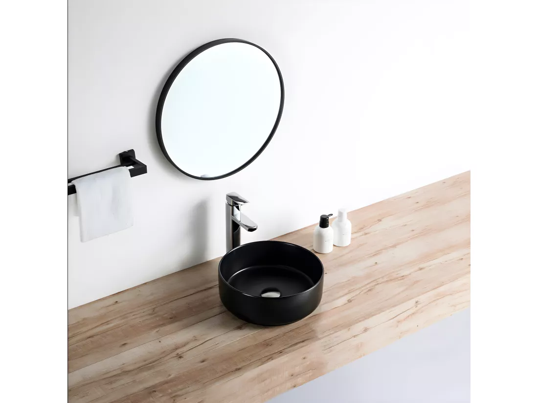 Vasque à poser ronde en céramique MENDOZA noir mat Ø36 cm