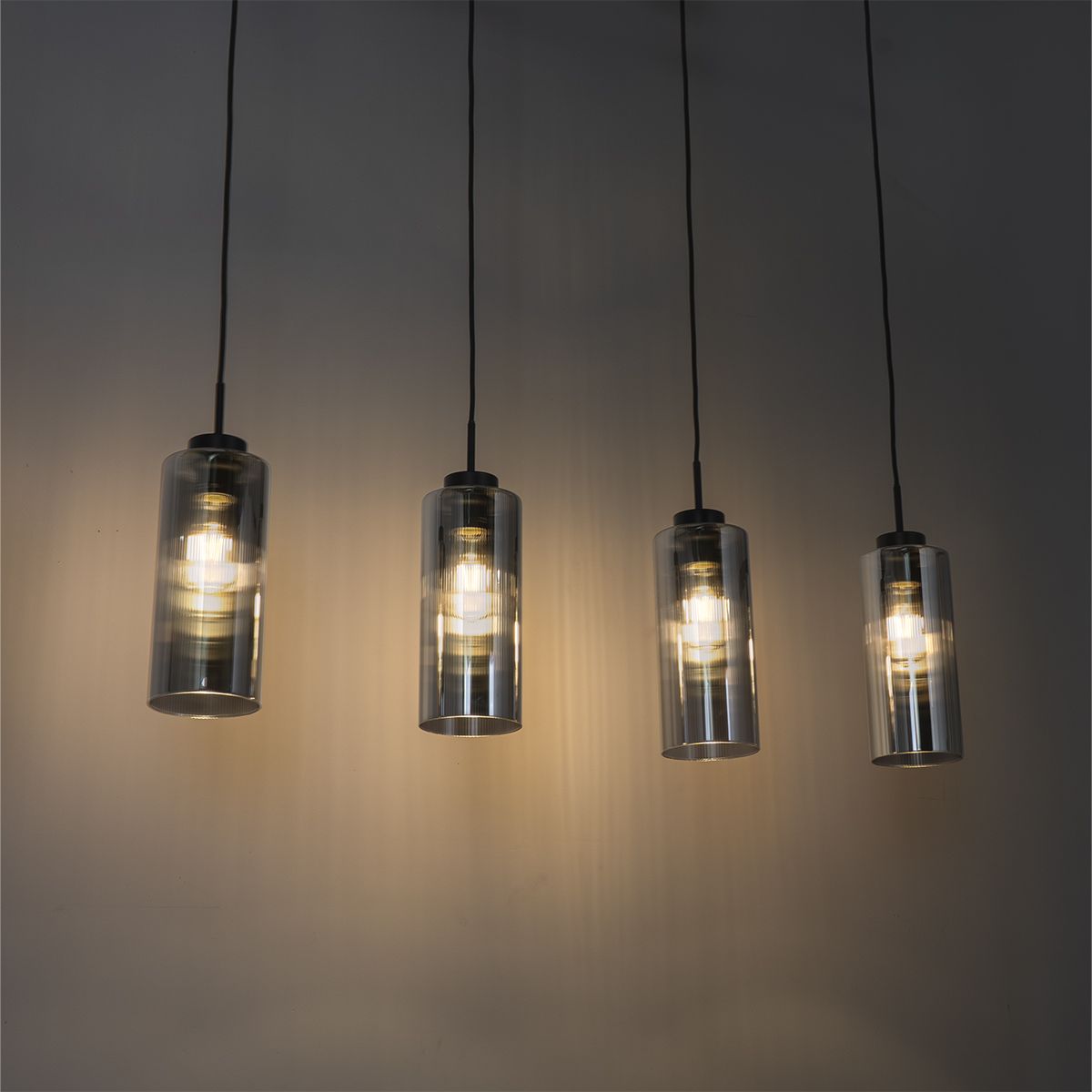 Art Deco hanglamp zwart met smoke glas 4-lichts - Laura