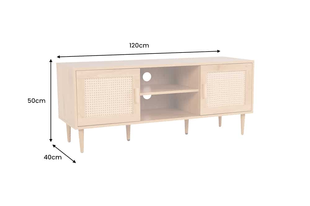 Design Lowboard VIENNA 120cm natur Wiener Geflecht Rattan TV-Board
