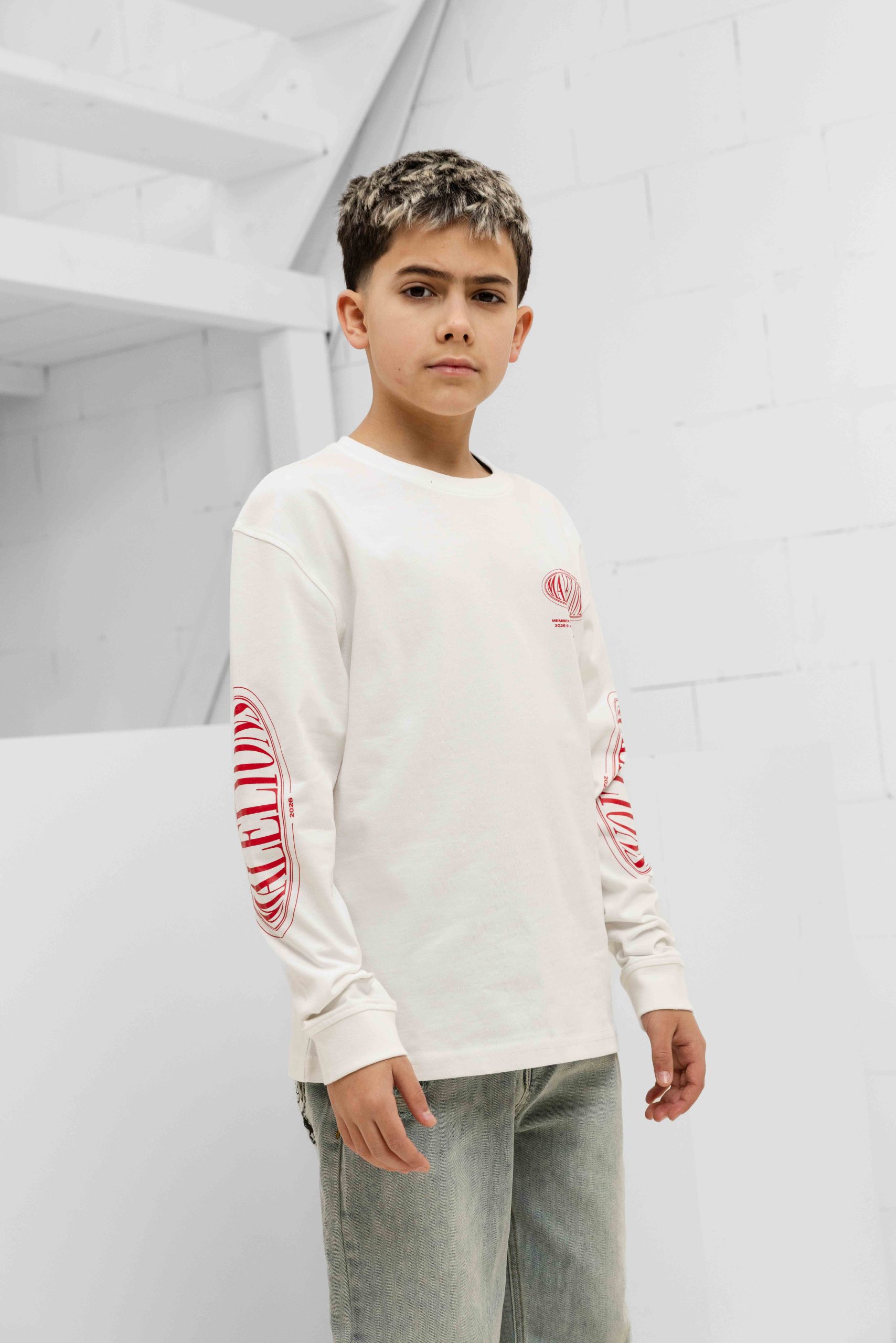 Malelions Relaxed Lifestyle Longsleeve T-Shirt Kids Gebroken Wit