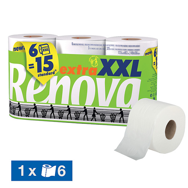 Papier toilette Renova Compact Extra XXL 2 épaisseurs, lot de 6 rouleaux