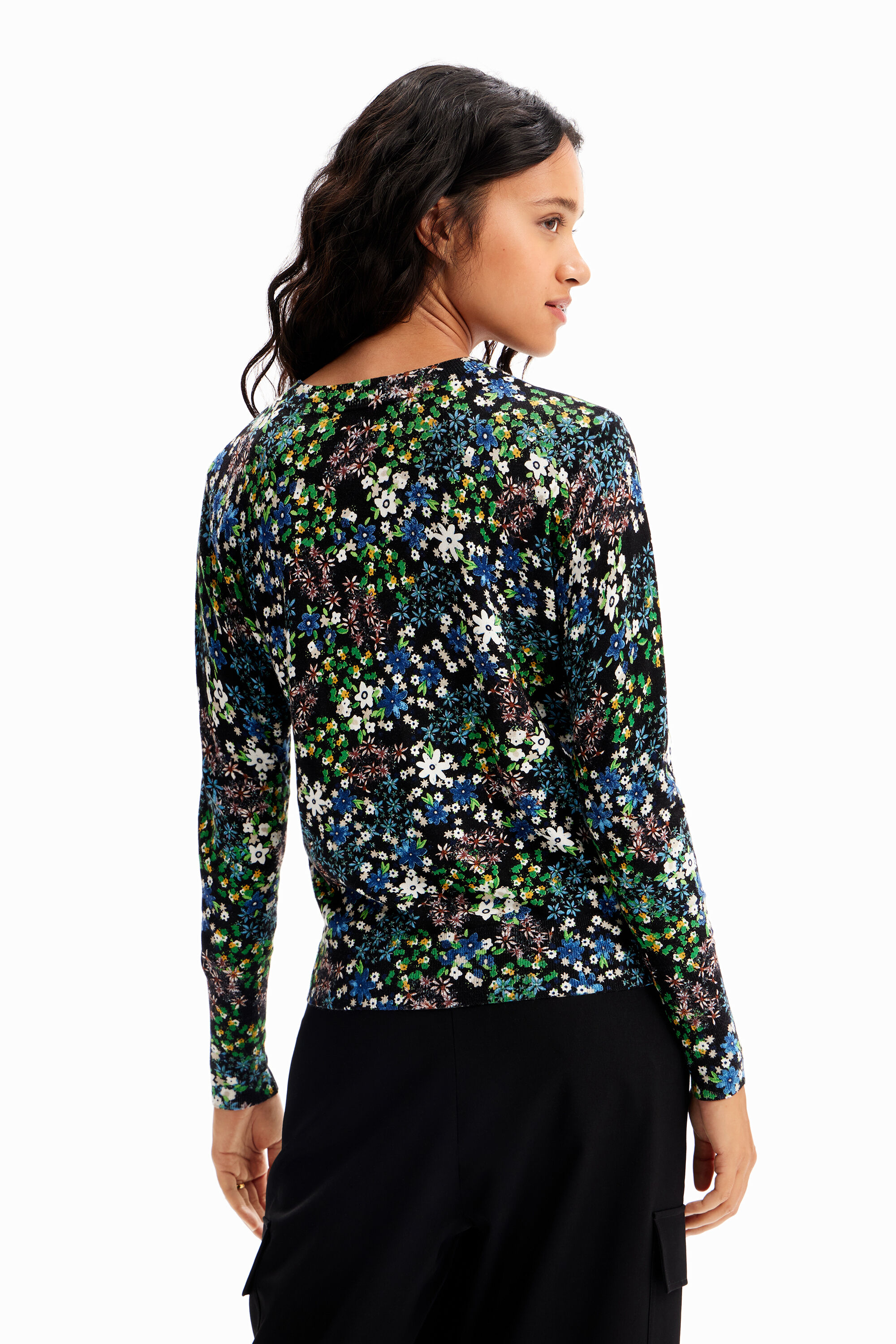 Pull fin ajusté fleurs