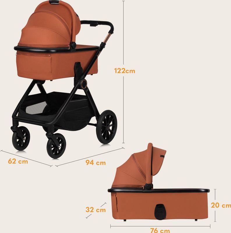 Lionelo Layla - Kinderwagen 3in1 - XXL SET - incl. i-Size autostoel - Grote Wielen - Voor Alle Soorten Terrein