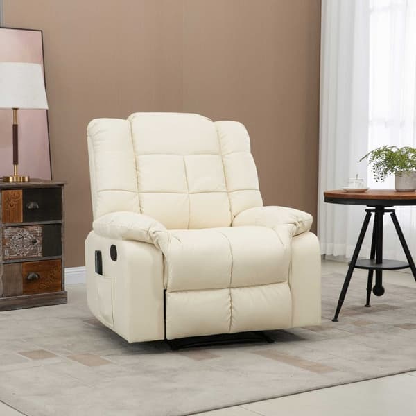 Massasjestol, Tv-Stol, Elektrisk Avslapningsstol Med Massasjefunksjon, Kunstskinn, Tre, Stål, Skum, Kremhvit, 94 X 99 X 99 Cm