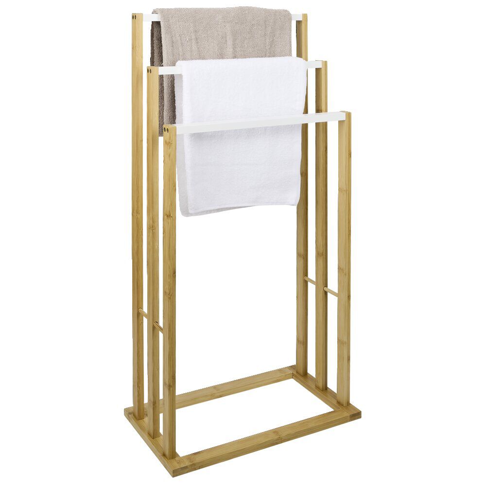 Porte-serviettes en bambou naturel et blanc 42x24xH81,5cm
