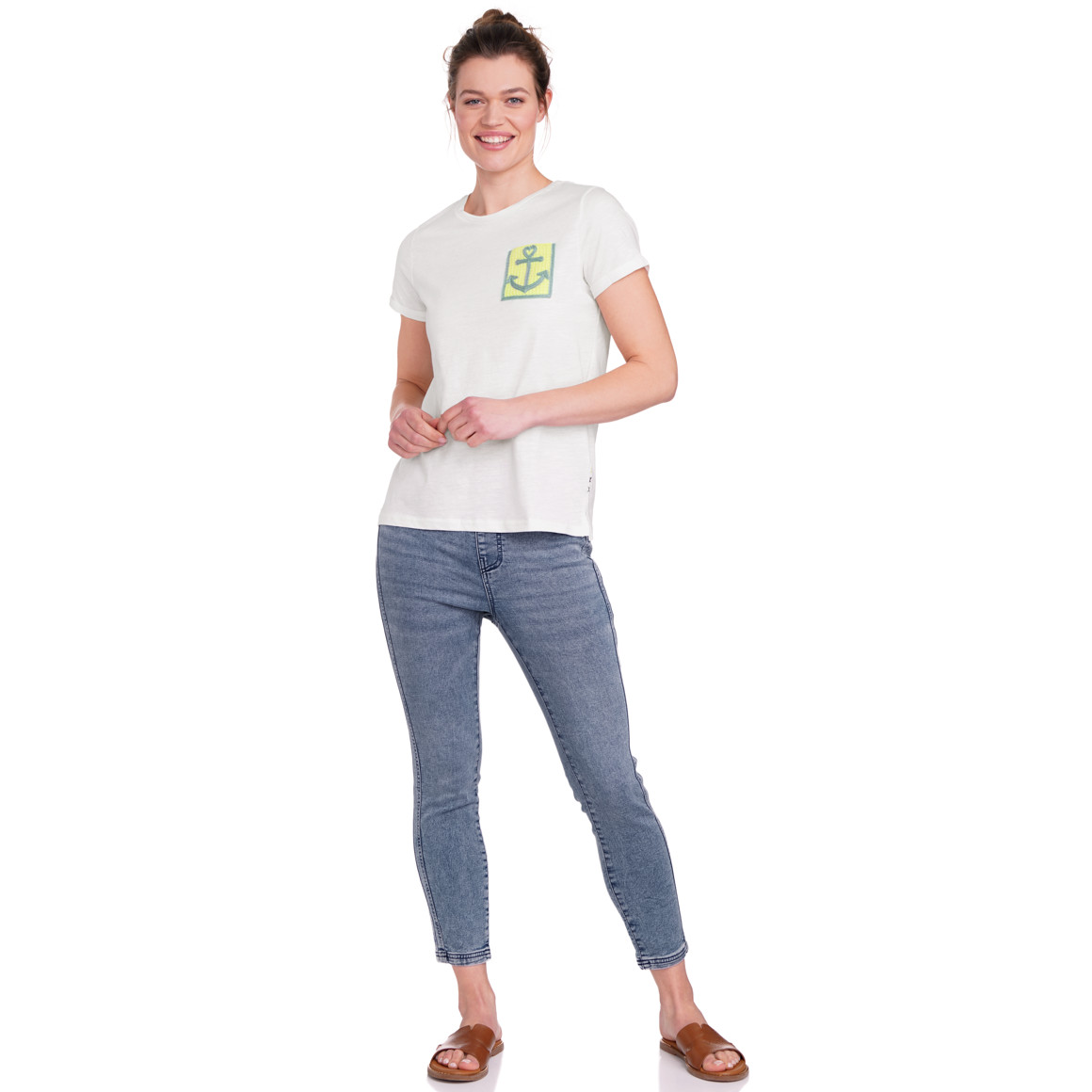 Gina Damen T-Shirt mit Brusttasche weiss